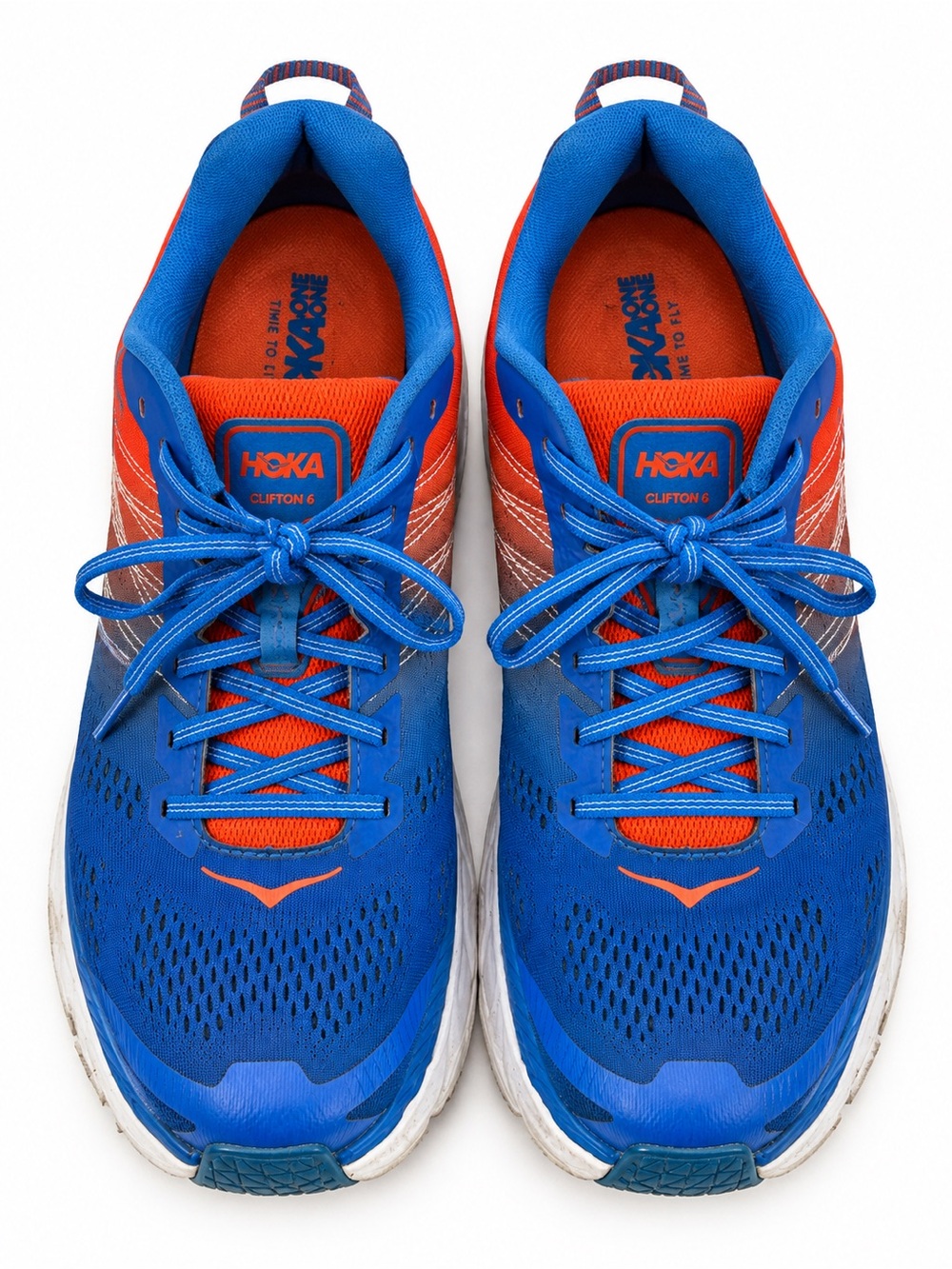 HOKA One One Clifton 6 Men's 10 Blue Orange Running Shoes Sneakers